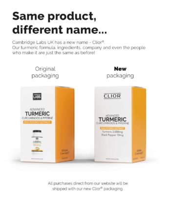 Cambridge Labs and Clior Turmeric Packaging Comparison