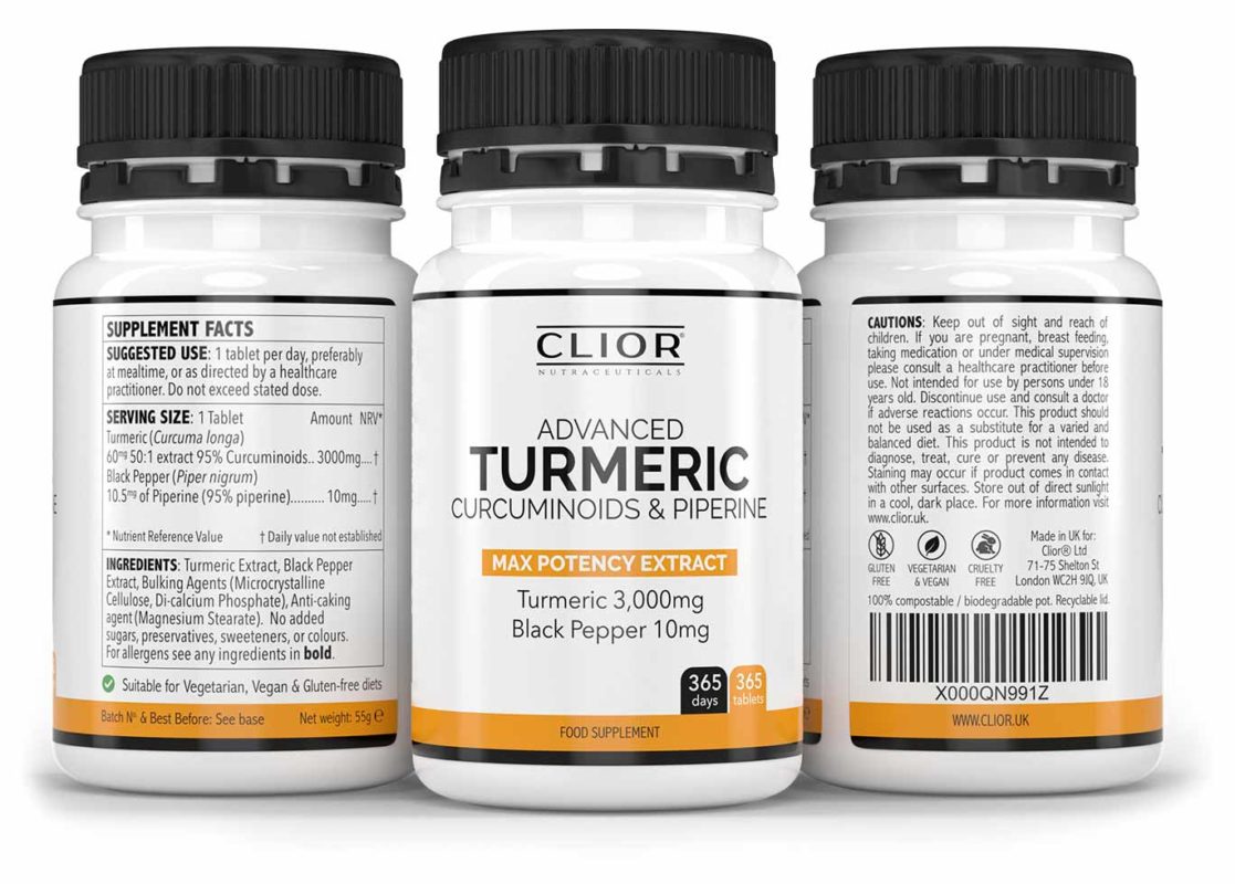 Cloir Advanced Turmeric Tablets Label Information
