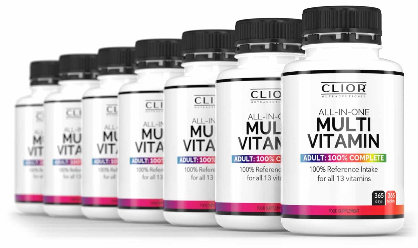 Clior MultiVitamin Tablets UK Made - lined up in a row