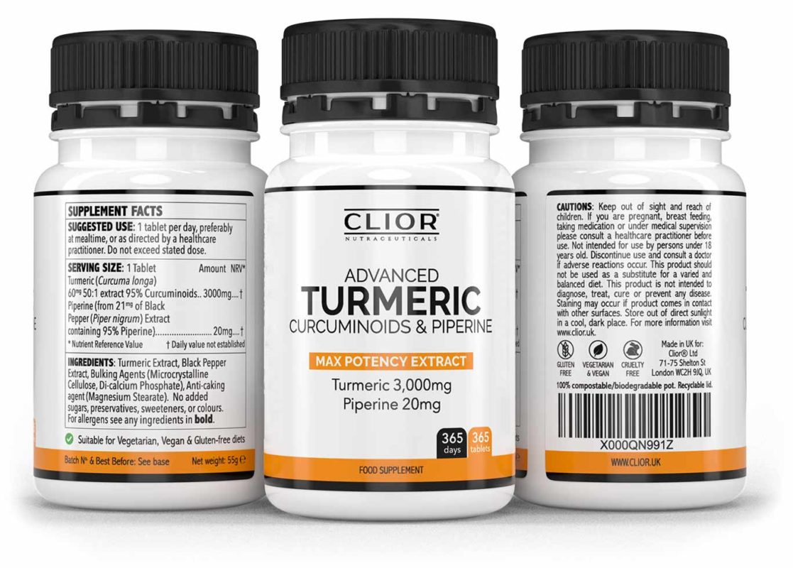 Clior Advanced Turmeric Curcumin Tablets now with 20mg Black Pepper